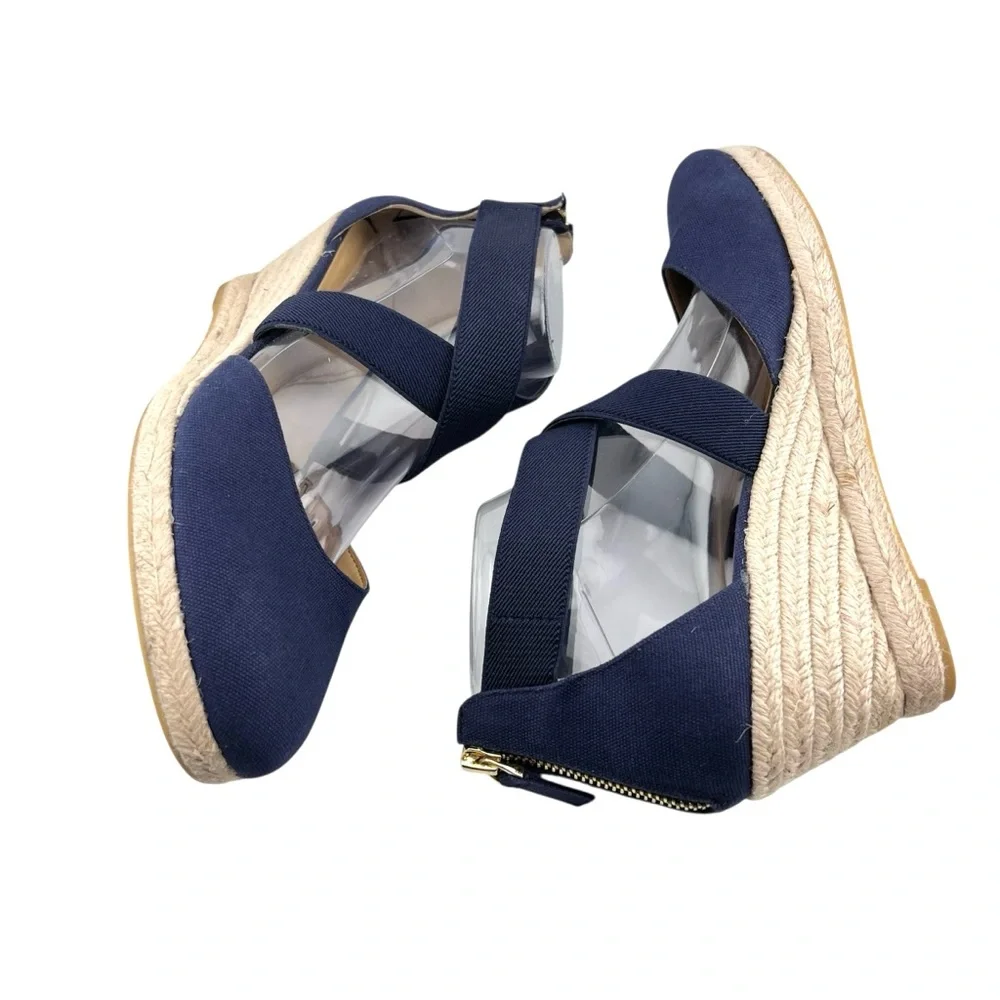 Talbots Navy Canvas Espadrille Wedge Sandals